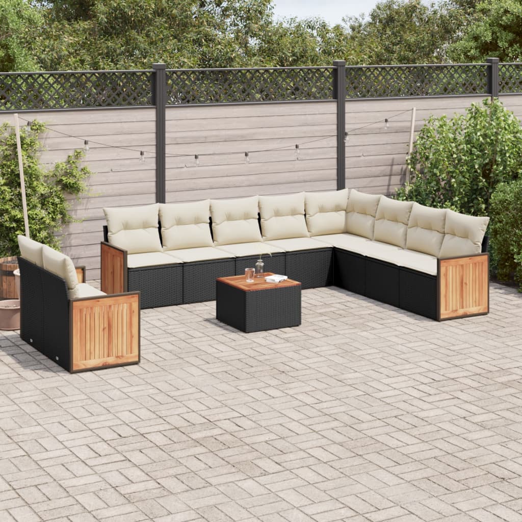 11-tlg. Garten-Sofagarnitur mit Kissen Schwarz Poly Rattan 11-tlg. Garten-Sofagarnitur mit Kissen Schwarz Poly Rattan