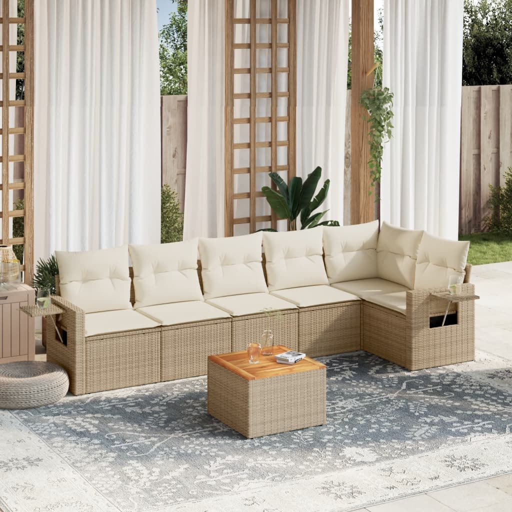 7-tlg. Garten-Sofagarnitur mit Kissen Beige Poly Rattan 7-tlg. Garten-Sofagarnitur mit Kissen Beige Poly Rattan