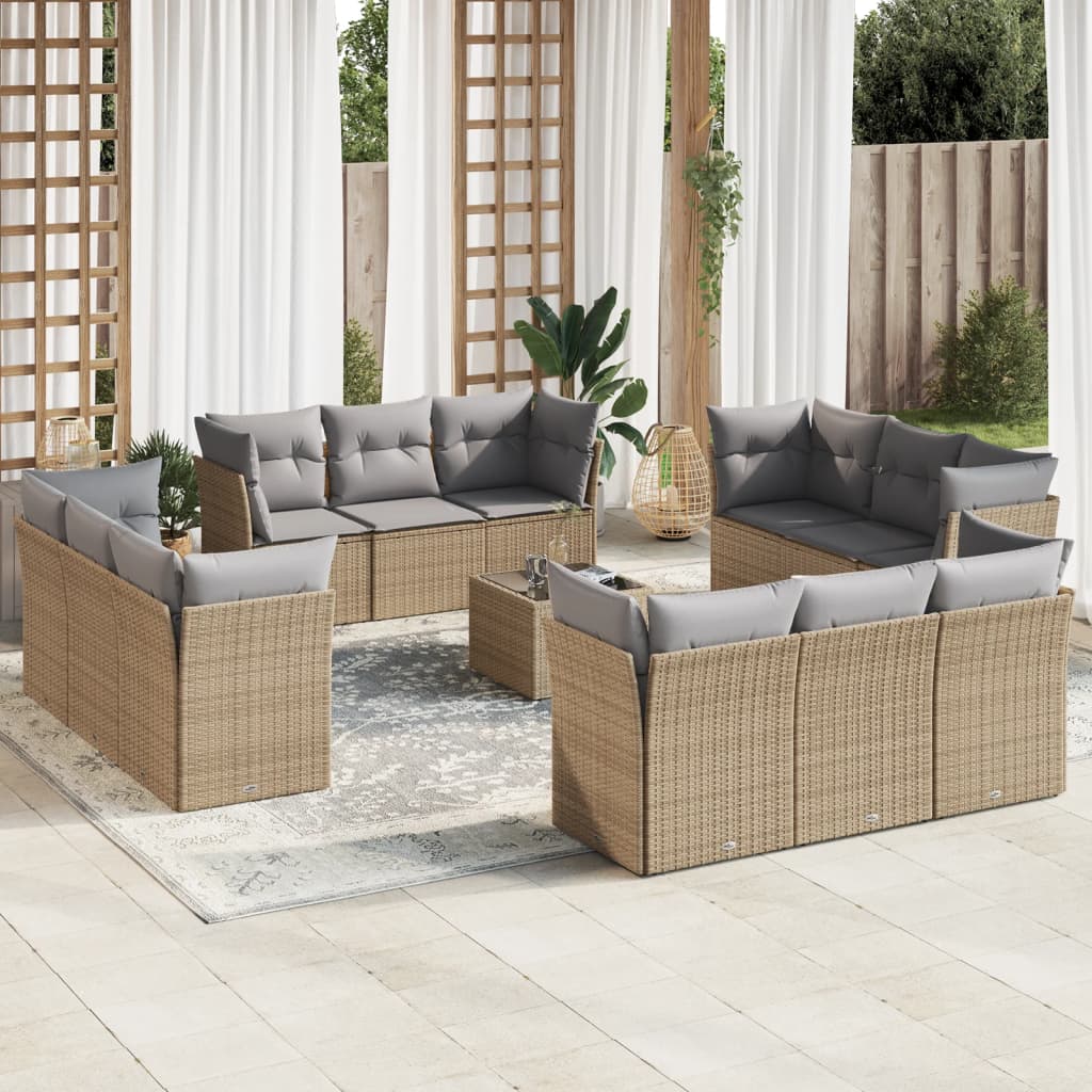 13-tlg. Garten-Sofagarnitur mit Kissen Beige Poly Rattan 13-tlg. Garten-Sofagarnitur mit Kissen Beige Poly Rattan
