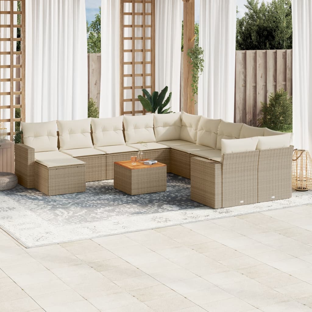 12-tlg. Garten-Sofagarnitur mit Kissen Beige Poly Rattan 12-tlg. Garten-Sofagarnitur mit Kissen Beige Poly Rattan