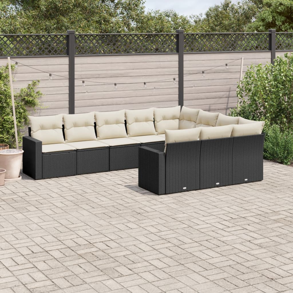 10-tlg. Garten-Sofagarnitur mit Kissen Schwarz Poly Rattan 10-tlg. Garten-Sofagarnitur mit Kissen Schwarz Poly Rattan