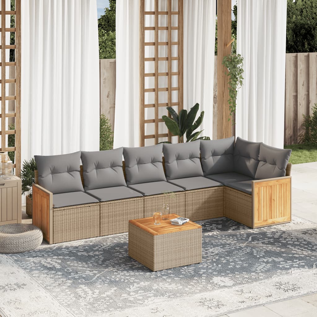 7-tlg. Garten-Sofagarnitur mit Kissen Beige Poly Rattan 7-tlg. Garten-Sofagarnitur mit Kissen Beige Poly Rattan