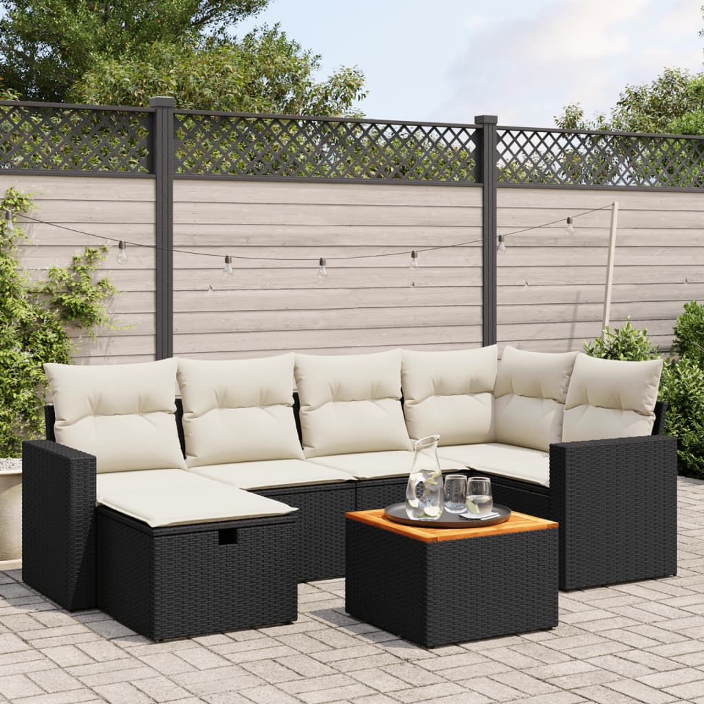 7-tlg. Garten-Sofagarnitur mit Kissen Schwarz Poly Rattan 7-tlg. Garten-Sofagarnitur mit Kissen Schwarz Poly Rattan
