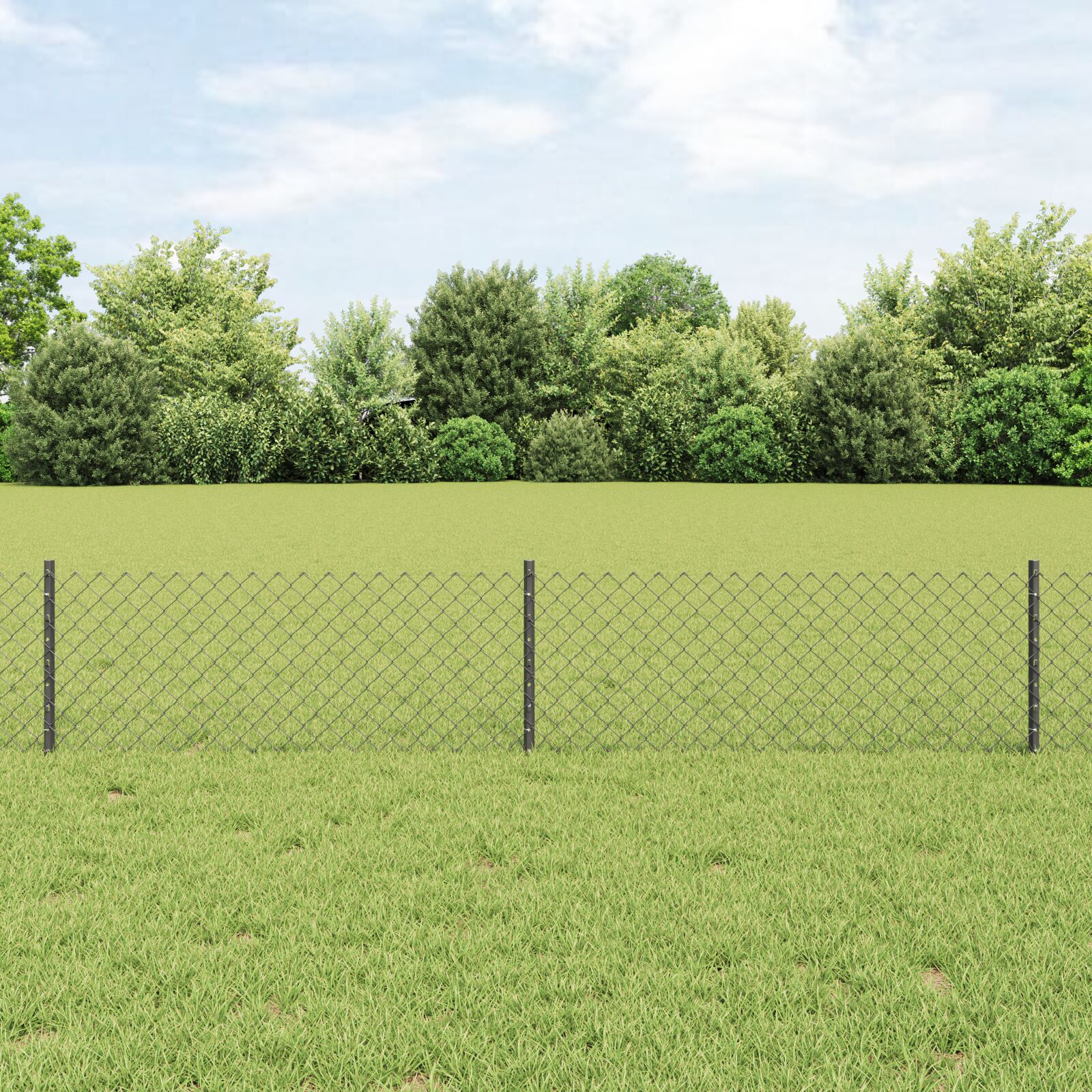 Kettenzaun mit 22 U-Posten Grau 0,4x25 m Stahl
