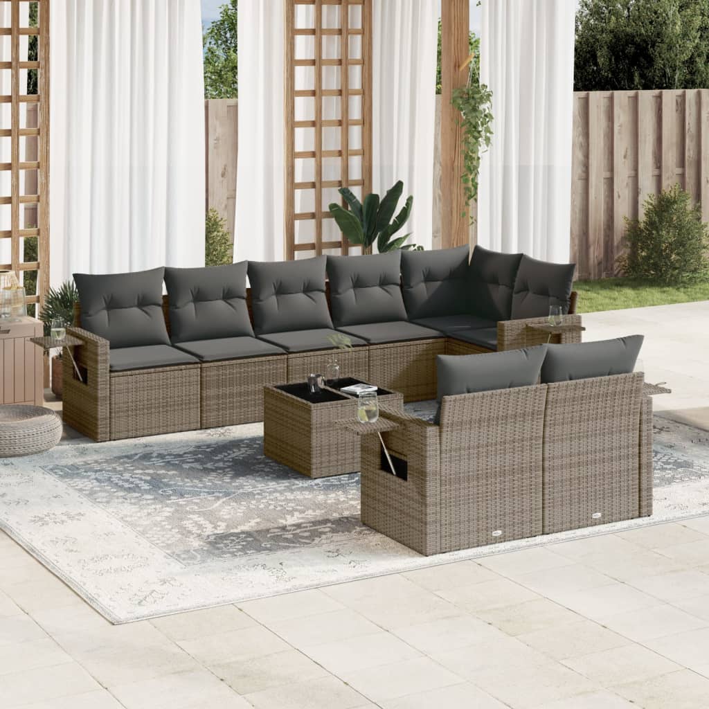 9-tlg. Garten-Sofagarnitur mit Kissen Grau Poly Rattan 9-tlg. Garten-Sofagarnitur mit Kissen Grau Poly Rattan