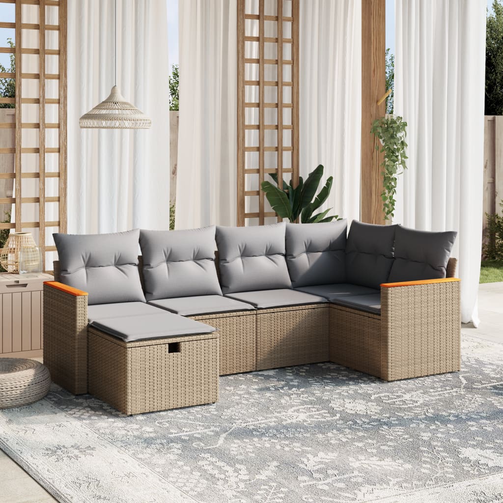 6-tlg. Garten-Sofagarnitur mit Kissen Beige Poly Rattan 6-tlg. Garten-Sofagarnitur mit Kissen Beige Poly Rattan