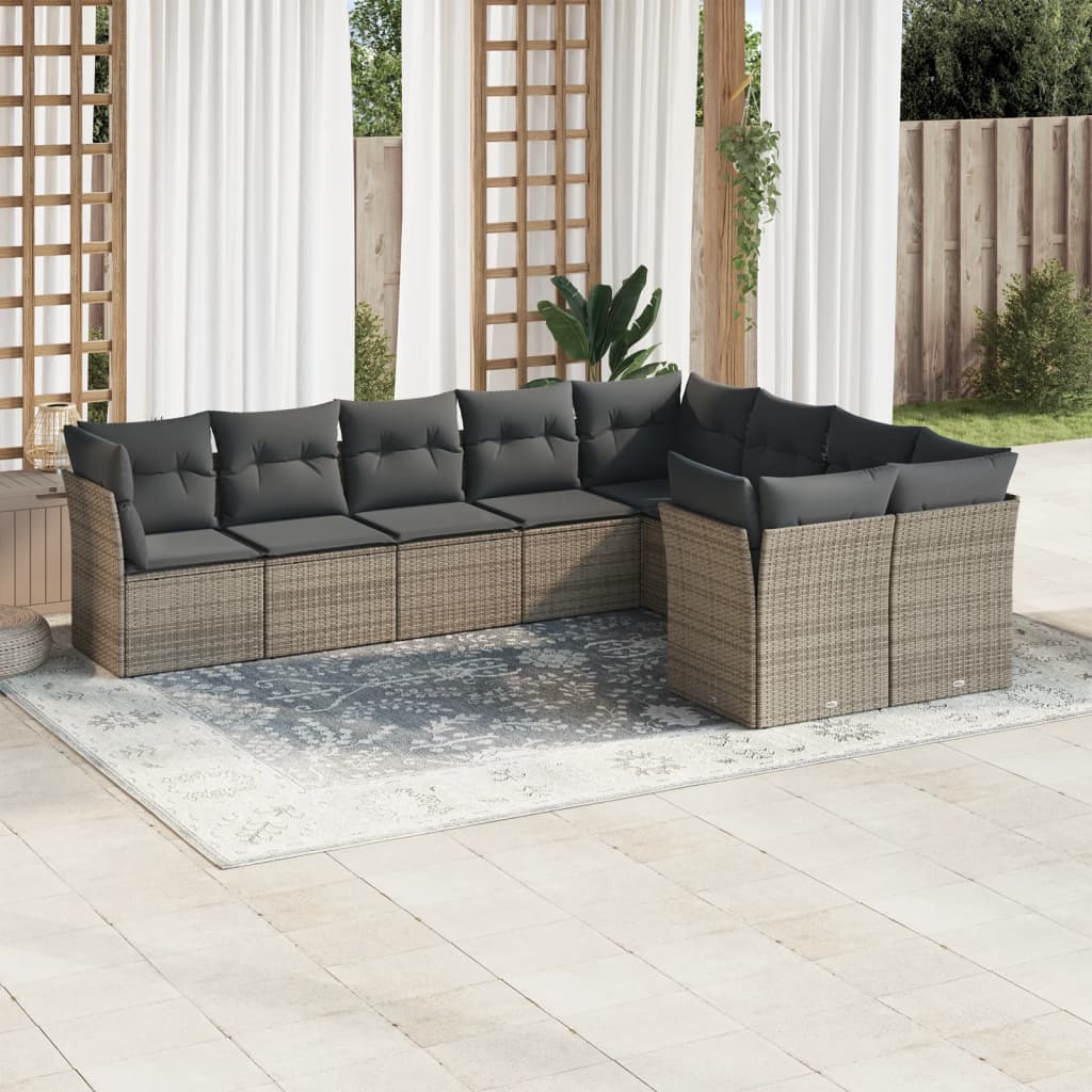 9-tlg. Garten-Sofagarnitur mit Kissen Grau Poly Rattan 9-tlg. Garten-Sofagarnitur mit Kissen Grau Poly Rattan