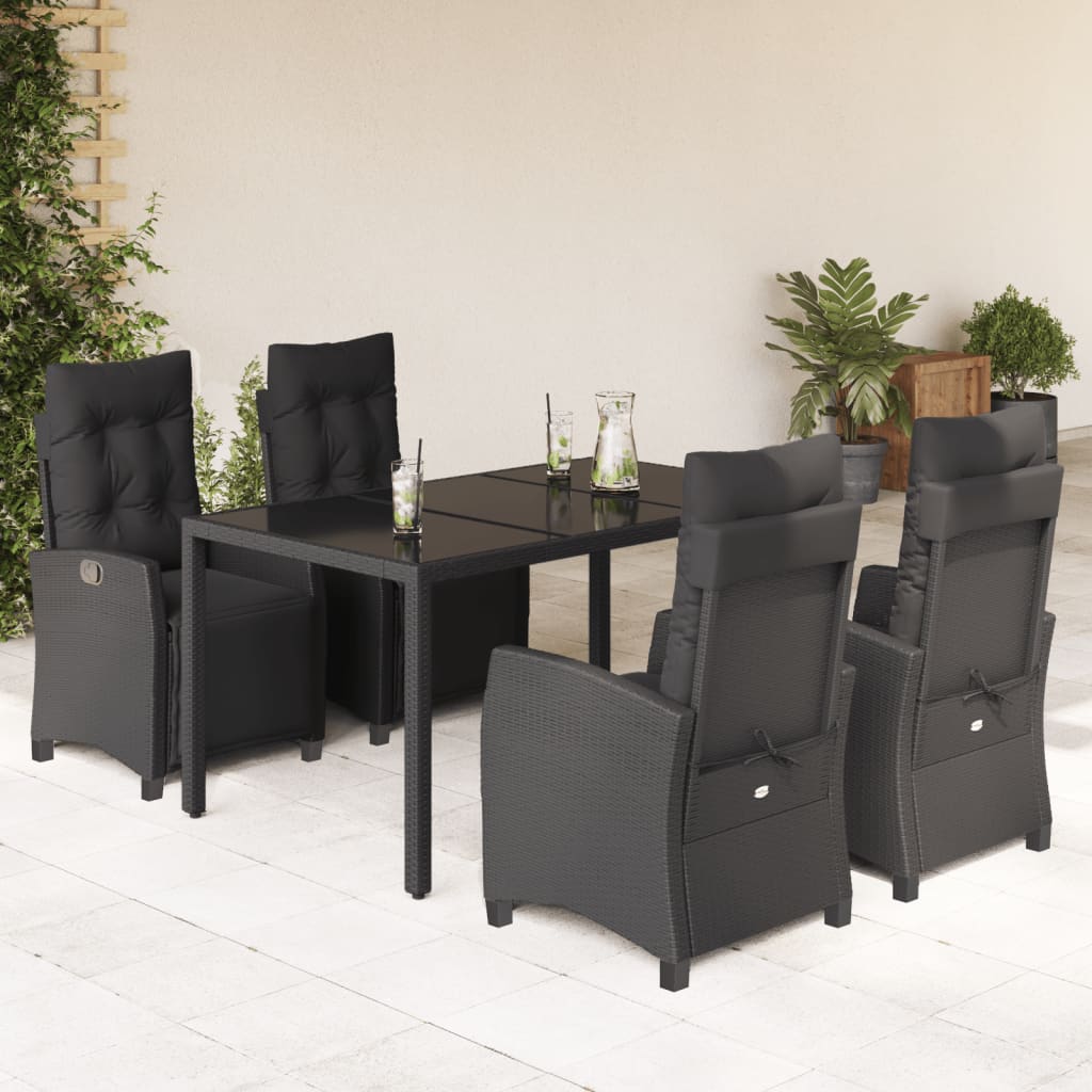 5-tlg. Garten-Essgruppe mit Kissen Schwarz Poly Rattan 5-tlg. Garten-Essgruppe mit Kissen Schwarz Poly Rattan