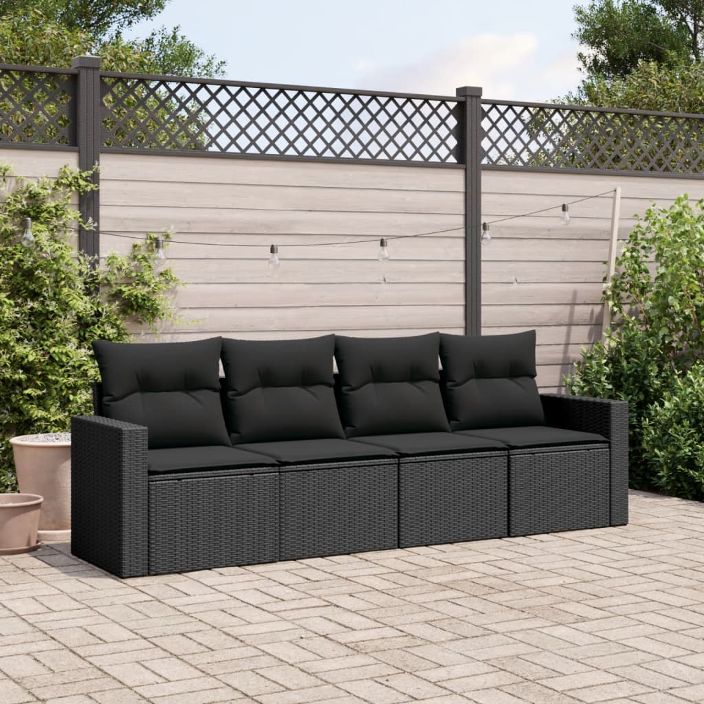 4-tlg. Garten-Sofagarnitur mit Kissen Schwarz Poly Rattan 4-tlg. Garten-Sofagarnitur mit Kissen Schwarz Poly Rattan
