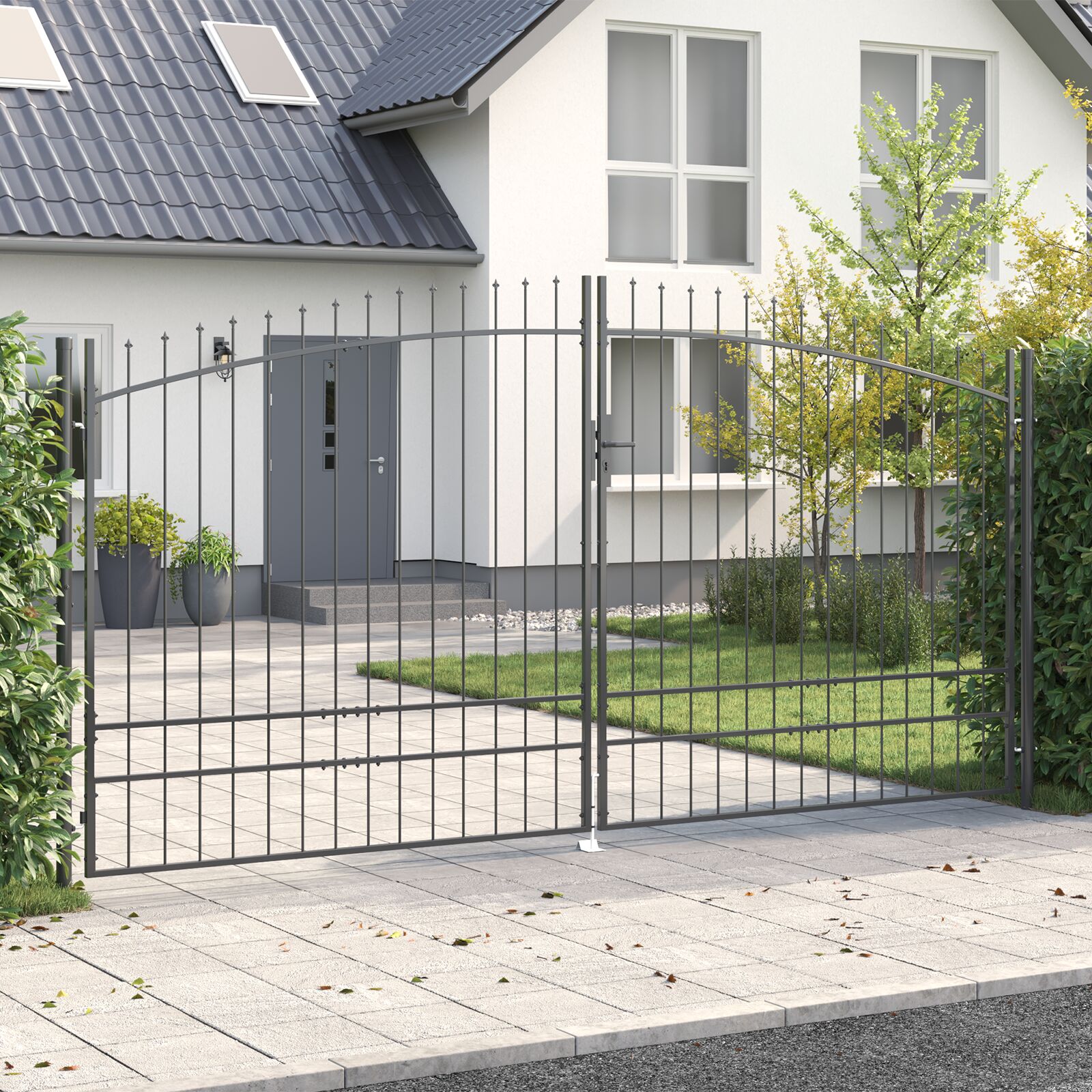 Gartentor mit Spear Top Doppelschwing Grau 200x400 cm Stahl Gartentor mit Spear Top Doppelschwing Grau 200x400 cm Stahl