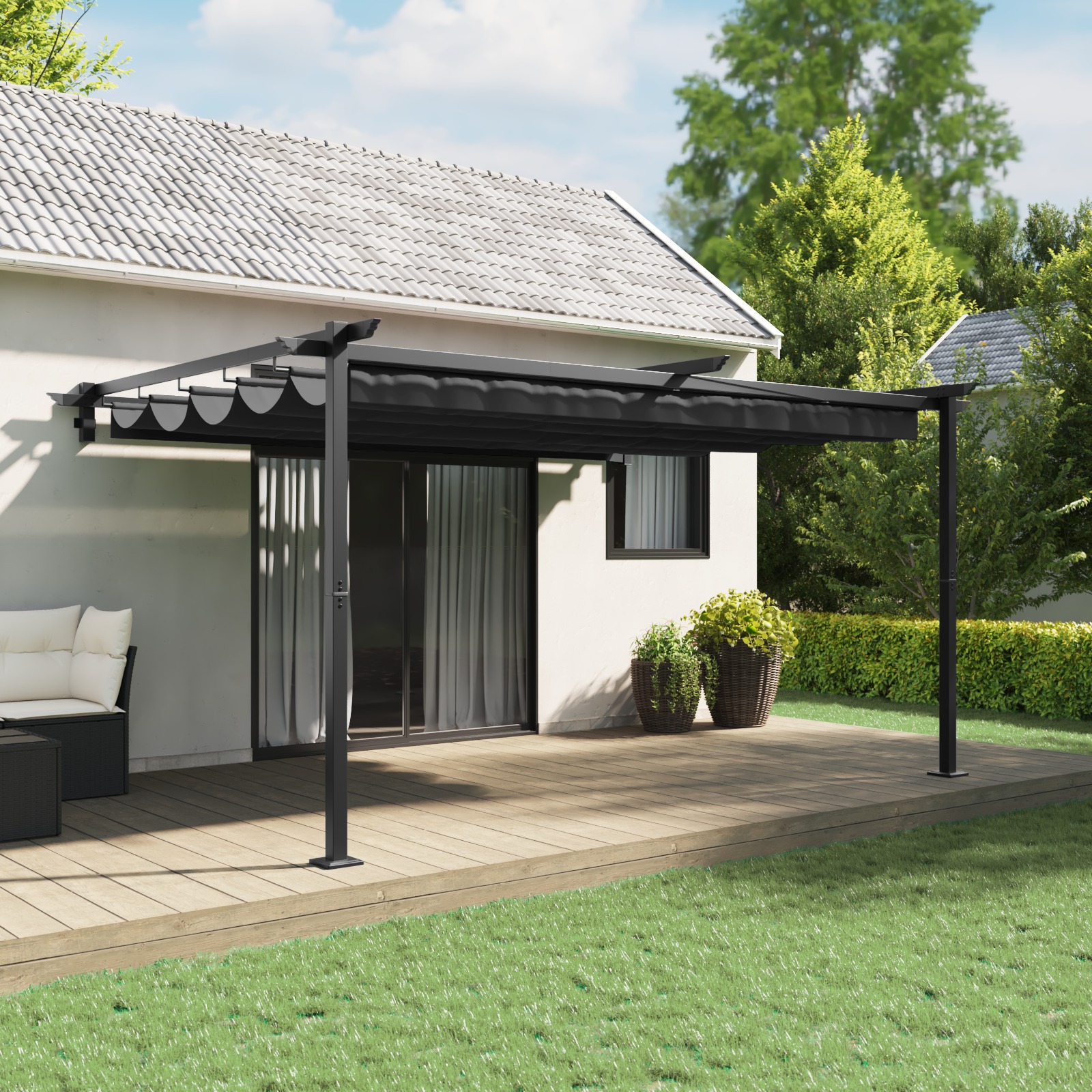 Wandmontierter Pavillon Anthrazit 3 x 4 m Stahl Wandmontierter Pavillon Anthrazit 3 x 4 m Stahl