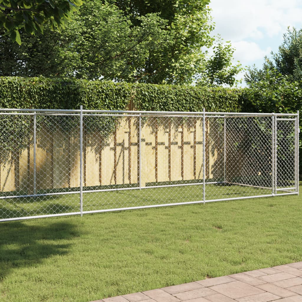 Hundezwinger mit Tür Grau 8x2x1,5 m Verzinkter Stahl Hundezwinger mit Tür Grau 8x2x1,5 m Verzinkter Stahl