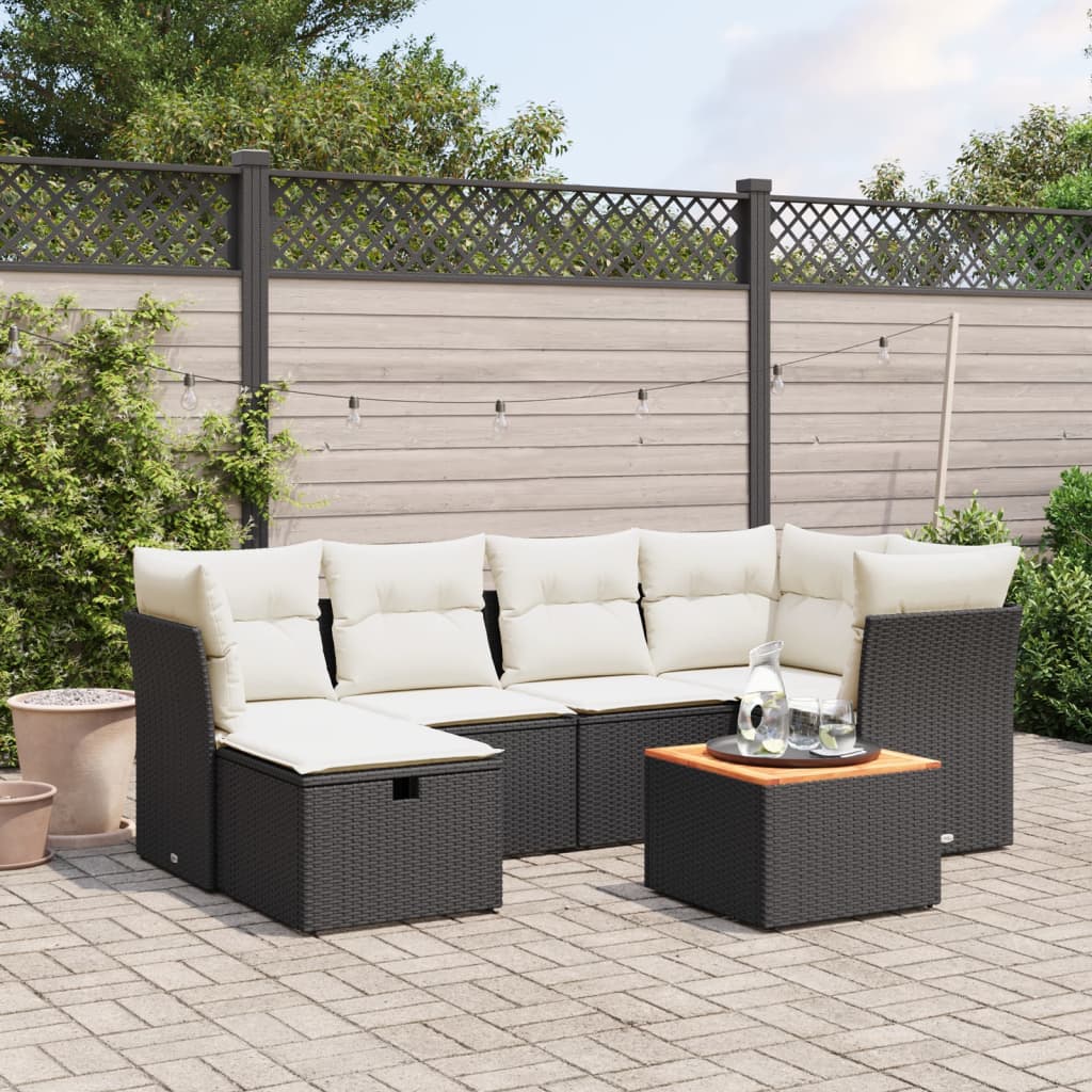 7-tlg. Garten-Sofagarnitur mit Kissen Schwarz Poly Rattan 7-tlg. Garten-Sofagarnitur mit Kissen Schwarz Poly Rattan