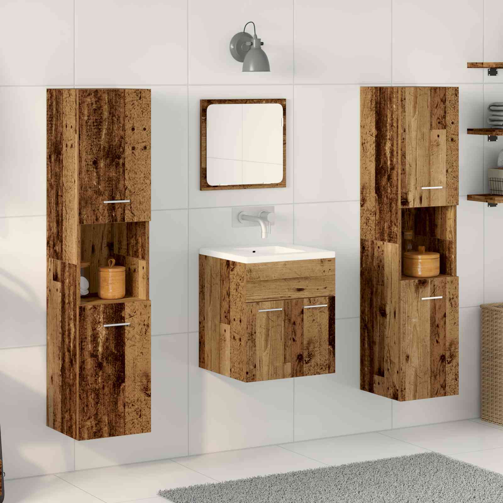4-teiliges Badezimmermöbel-Set - Altes Holz 4-teiliges Badezimmermöbel-Set - Altes Holz