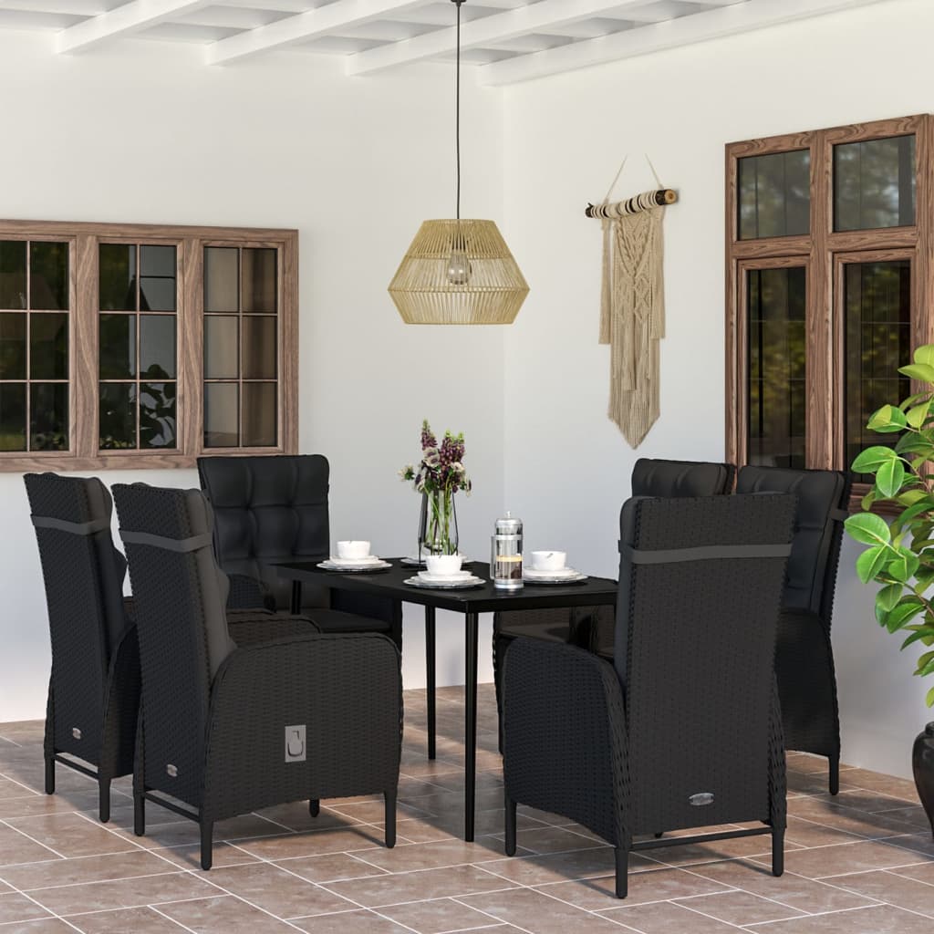 7-tlg. Garten-Essgruppe mit Kissen Schwarz 7-tlg. Garten-Essgruppe mit Kissen Schwarz