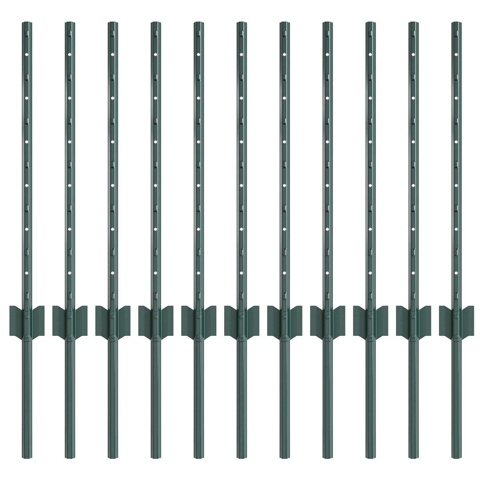Zaunpfosten 11 Teile U-Kanal Grün 60 cm Stahl