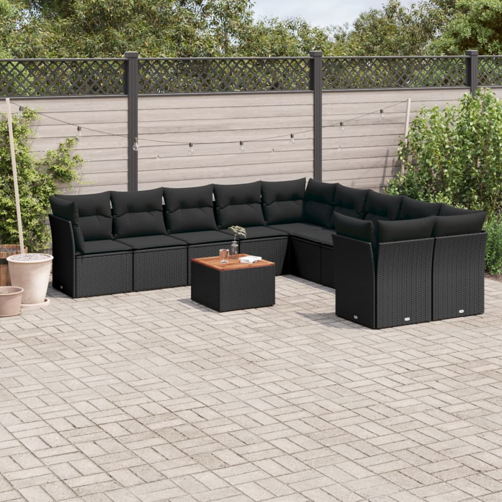 11-tlg. Garten-Sofagarnitur mit Kissen Schwarz Poly Rattan 11-tlg. Garten-Sofagarnitur mit Kissen Schwarz Poly Rattan
