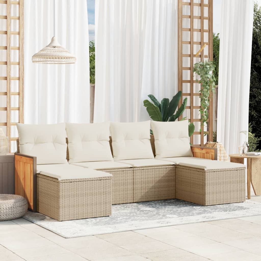 6-tlg. Garten-Sofagarnitur mit Kissen Beige Poly Rattan 6-tlg. Garten-Sofagarnitur mit Kissen Beige Poly Rattan