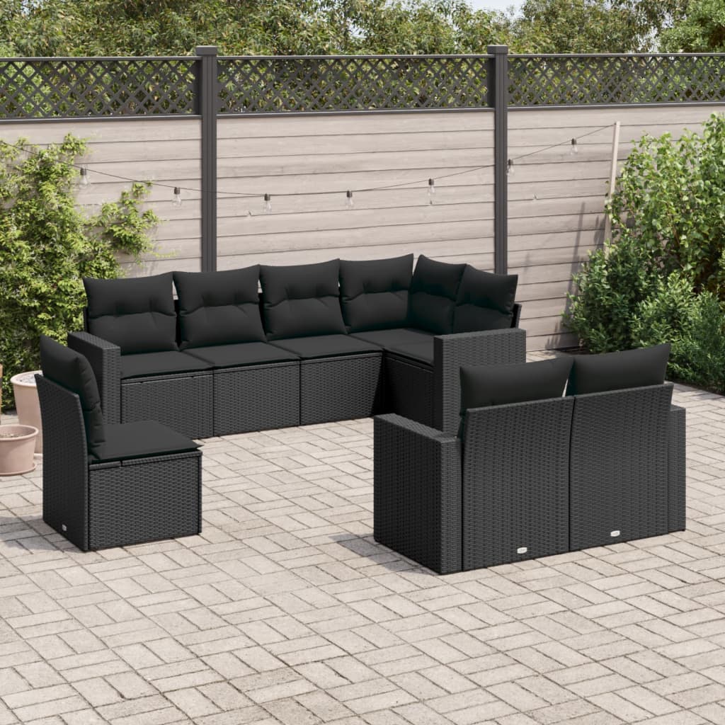 8-tlg. Garten-Sofagarnitur mit Kissen Schwarz Poly Rattan 8-tlg. Garten-Sofagarnitur mit Kissen Schwarz Poly Rattan