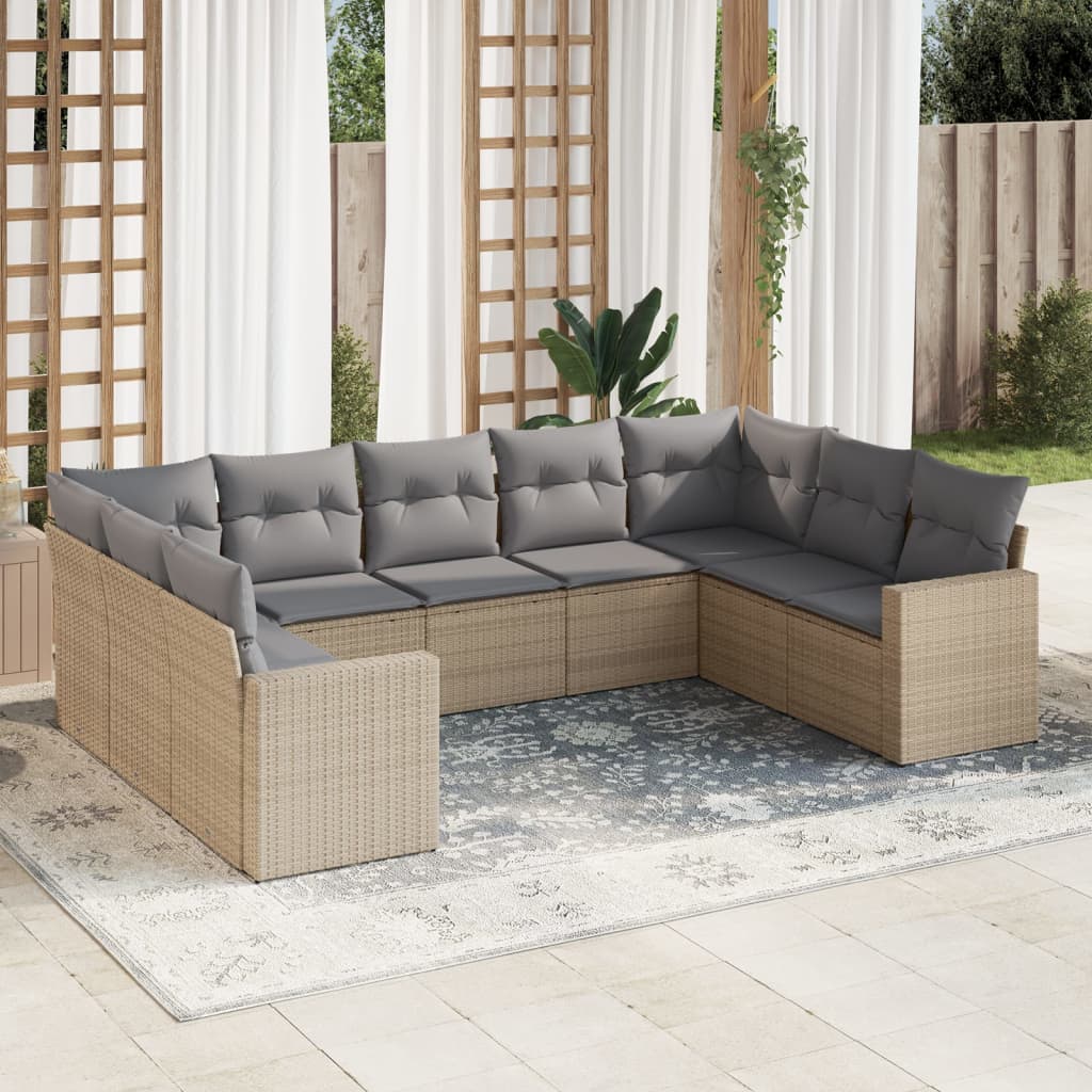 9-tlg. Garten-Sofagarnitur mit Kissen Beige Poly Rattan 9-tlg. Garten-Sofagarnitur mit Kissen Beige Poly Rattan