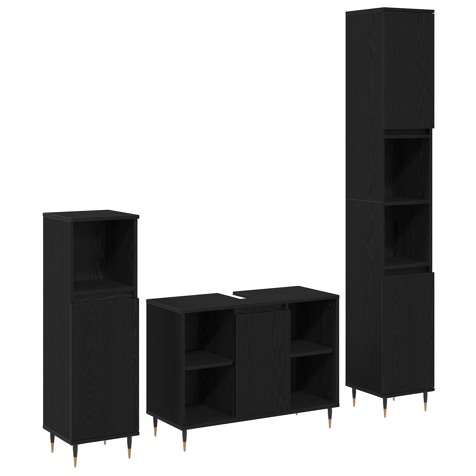 3-teiliges Badezimmermöbel Set Schwarze Eiche Holzwerkstoff 3-teiliges Badezimmermöbel Set Schwarze Eiche Holzwerkstoff