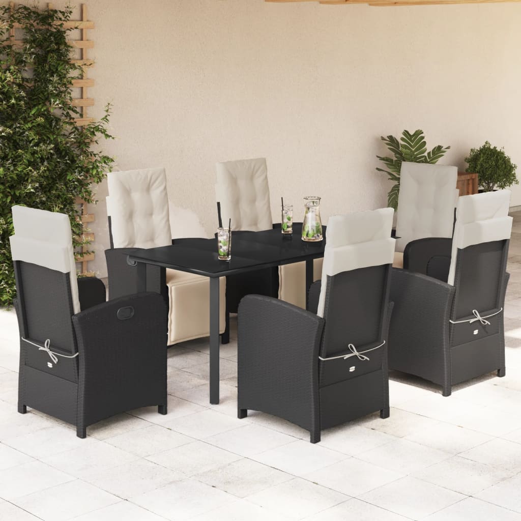 7-tlg. Garten-Essgruppe mit Kissen Schwarz Poly Rattan 7-tlg. Garten-Essgruppe mit Kissen Schwarz Poly Rattan