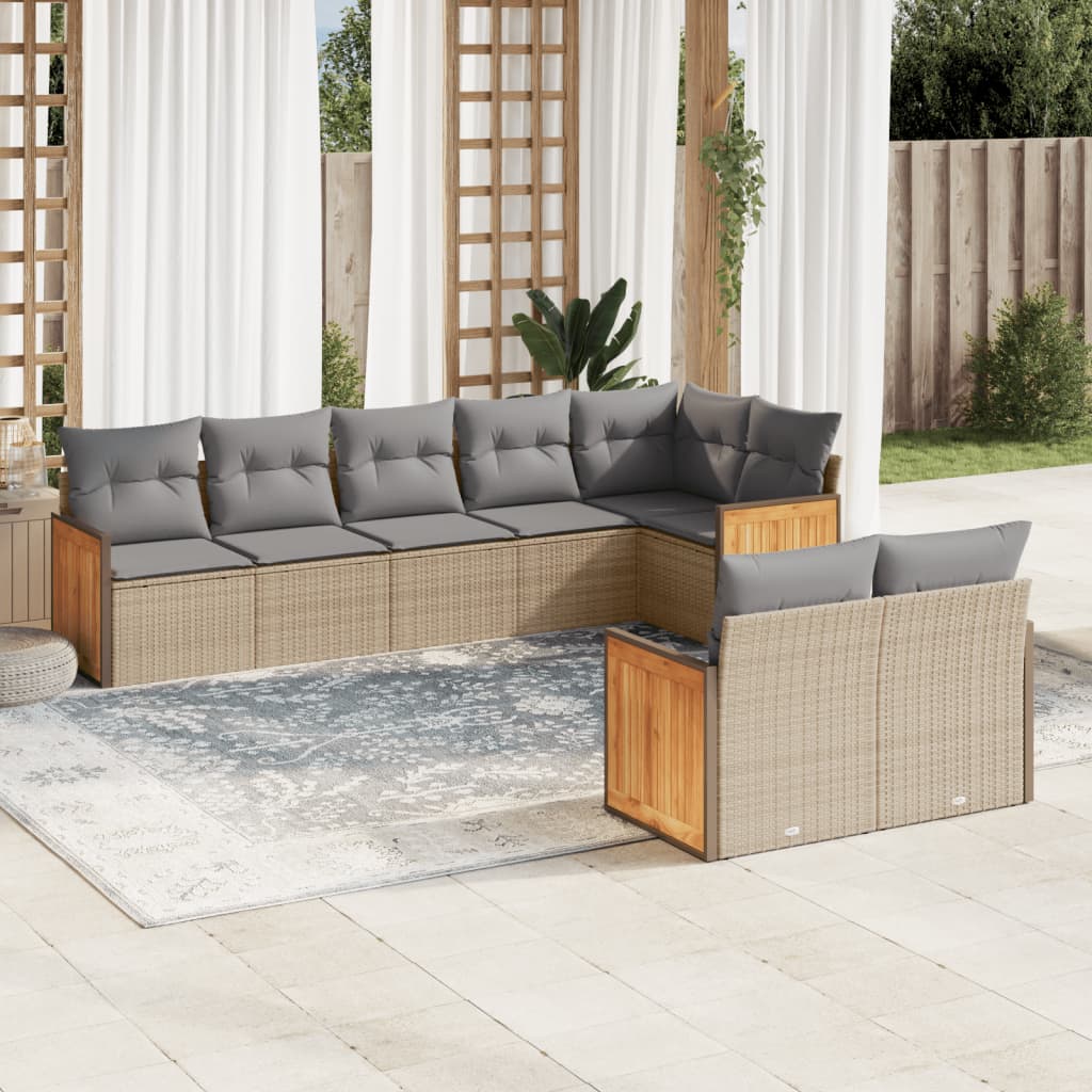 8-tlg. Garten-Sofagarnitur mit Kissen Beige Poly Rattan 8-tlg. Garten-Sofagarnitur mit Kissen Beige Poly Rattan