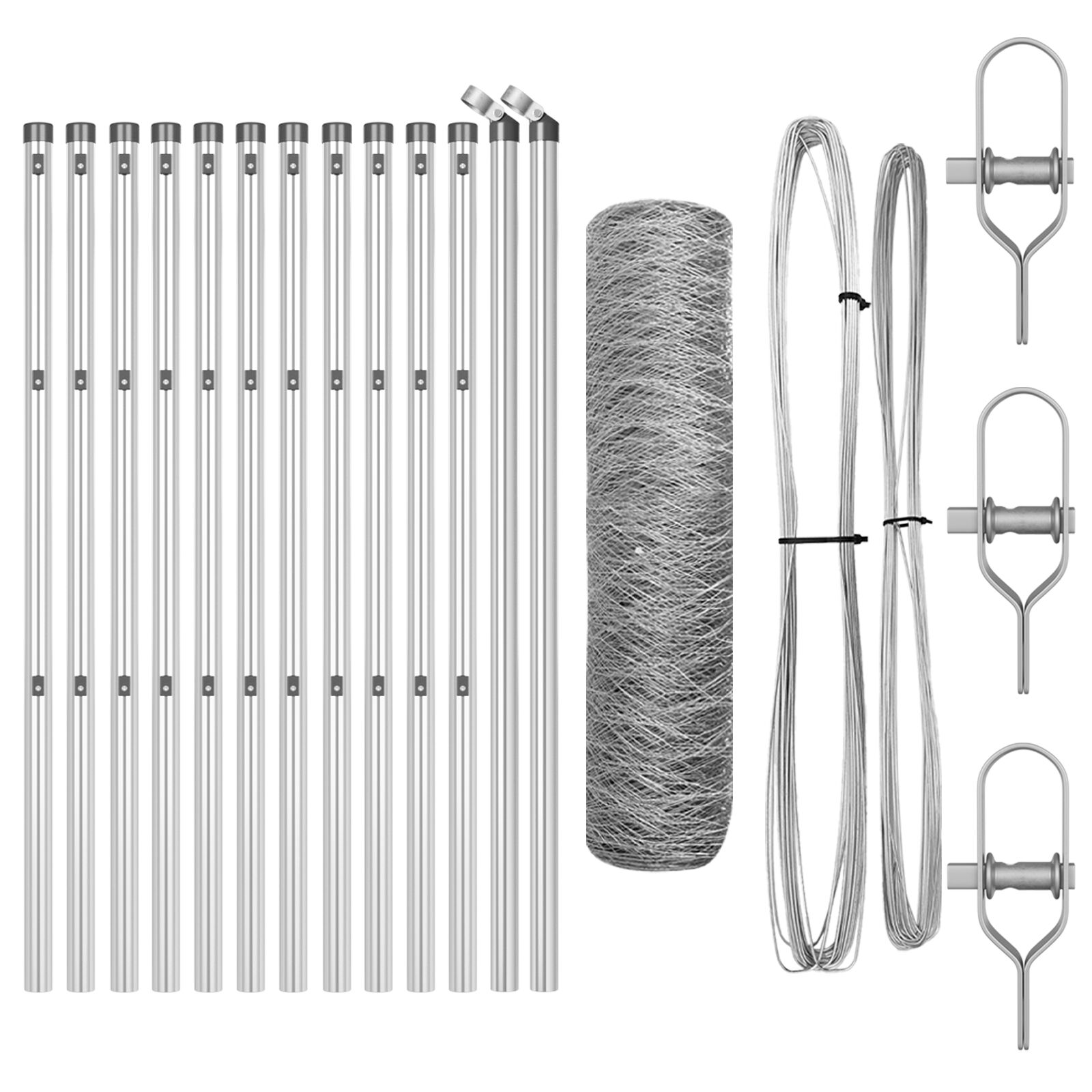 Sechseckzaun 0,4x25 m Verzinkter Stahl, Zaunpfosten 13 Stück Ø32 mm 80 cm Verzinkter Stahl