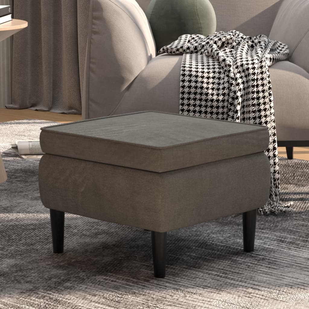 Hocker mit Holzbeinen Dunkelgrau Samt Hocker mit Holzbeinen Dunkelgrau Samt