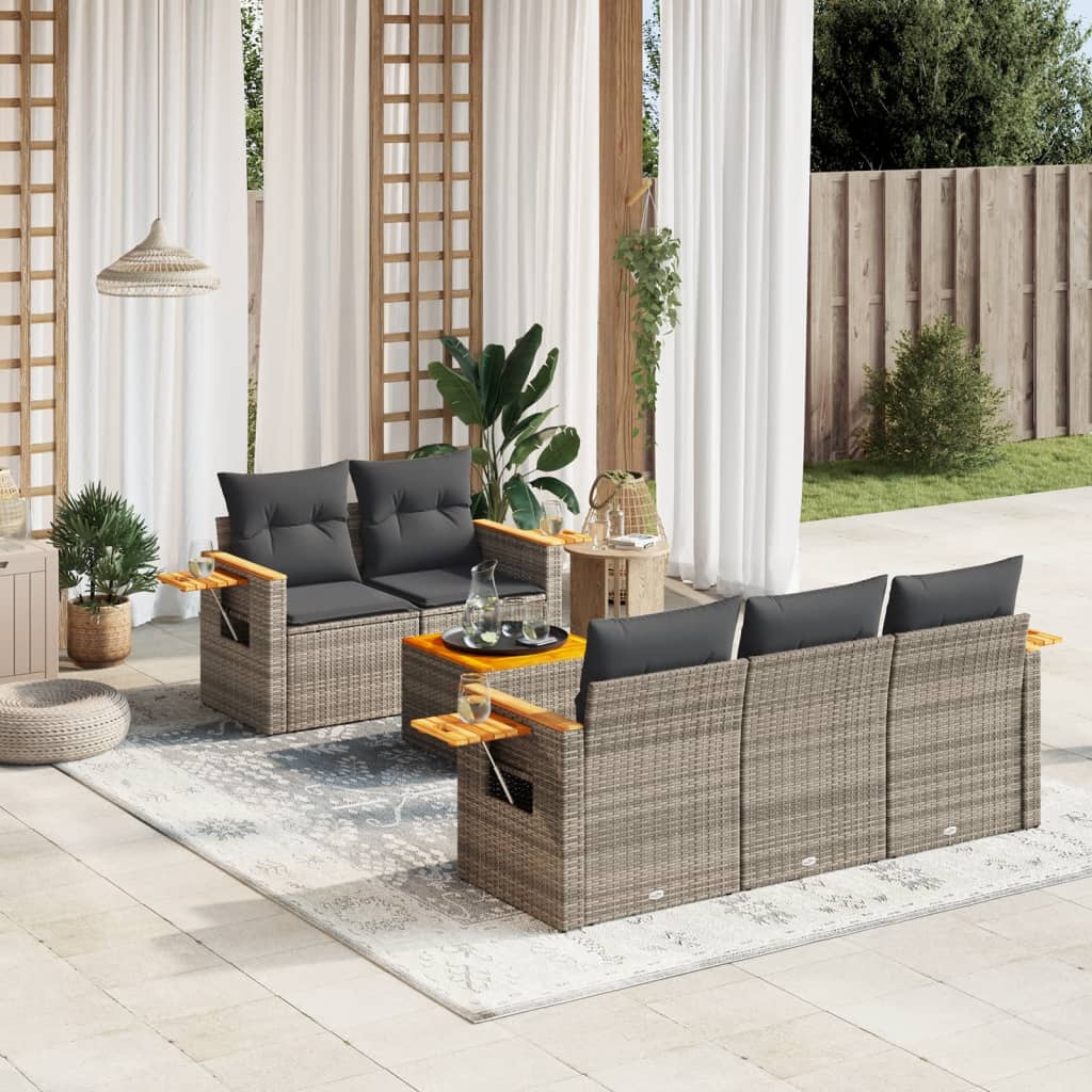 6-tlg. Garten-Sofagarnitur mit Kissen Grau Poly Rattan 6-tlg. Garten-Sofagarnitur mit Kissen Grau Poly Rattan
