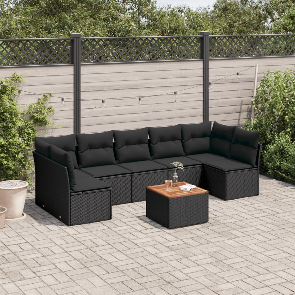 8-tlg. Garten-Sofagarnitur mit Kissen Schwarz Poly Rattan 8-tlg. Garten-Sofagarnitur mit Kissen Schwarz Poly Rattan