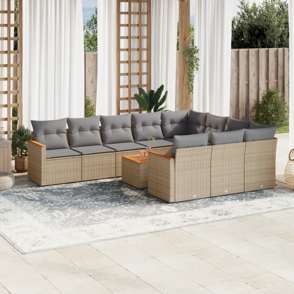 11-tlg. Garten-Sofagarnitur mit Kissen Beige Poly Rattan 11-tlg. Garten-Sofagarnitur mit Kissen Beige Poly Rattan