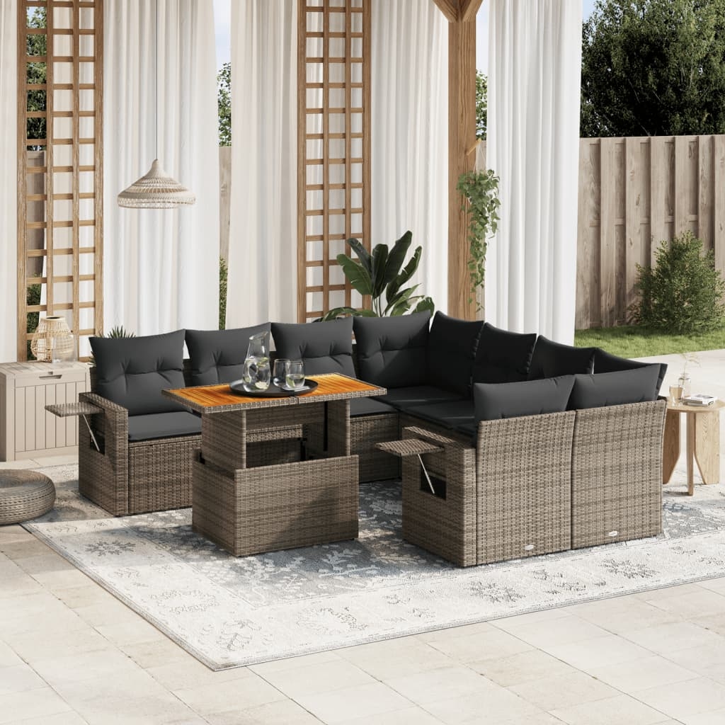 9-tlg. Garten-Sofagarnitur mit Kissen Grau Poly Rattan 9-tlg. Garten-Sofagarnitur mit Kissen Grau Poly Rattan