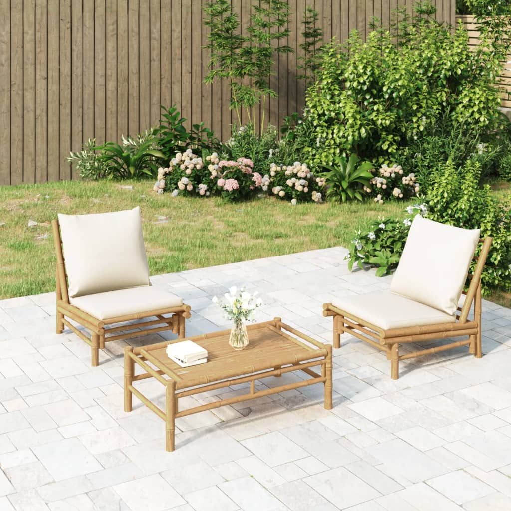 Gartenstühle 2 Stk. mit Cremeweißen Kissen Bambus Gartenstühle 2 Stk. mit Cremeweißen Kissen Bambus