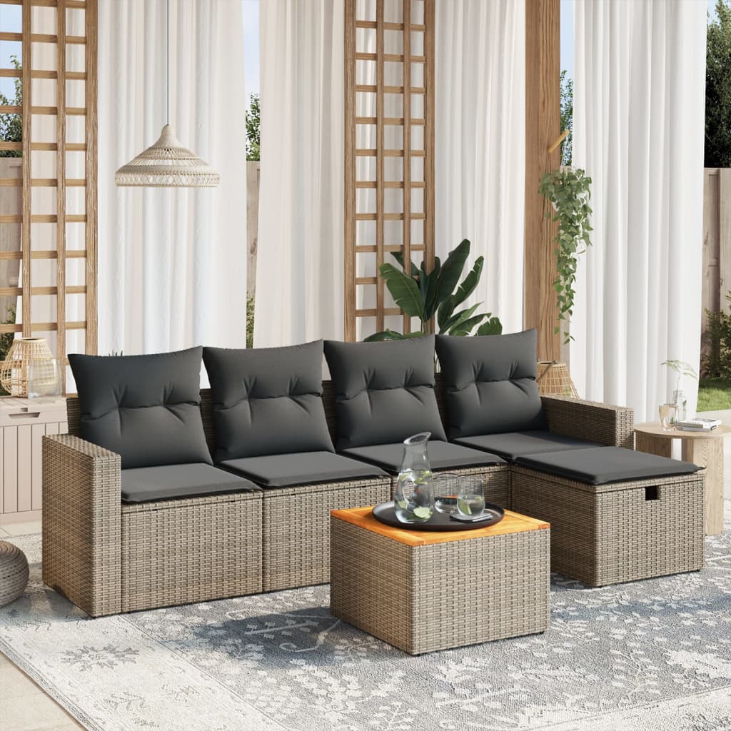6-tlg. Garten-Sofagarnitur mit Kissen Grau Poly Rattan 6-tlg. Garten-Sofagarnitur mit Kissen Grau Poly Rattan