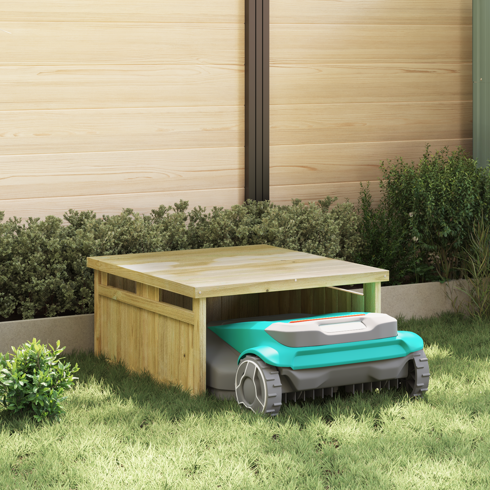 Garage für robotergestützten Rasenmäher 70x80x38 cm Impregniertes Holz Kiefer Garage für robotergestützten Rasenmäher 70x80x38 cm Impregniertes Holz Kiefer
