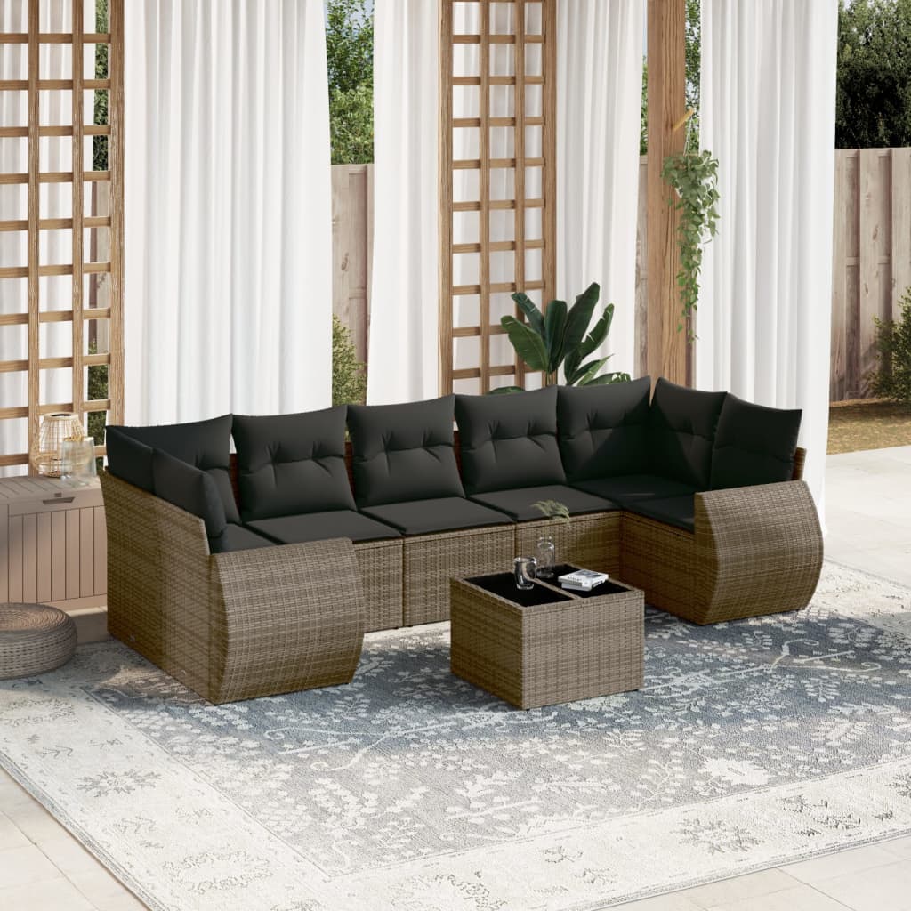 8-tlg. Garten-Sofagarnitur mit Kissen Grau Poly Rattan 8-tlg. Garten-Sofagarnitur mit Kissen Grau Poly Rattan