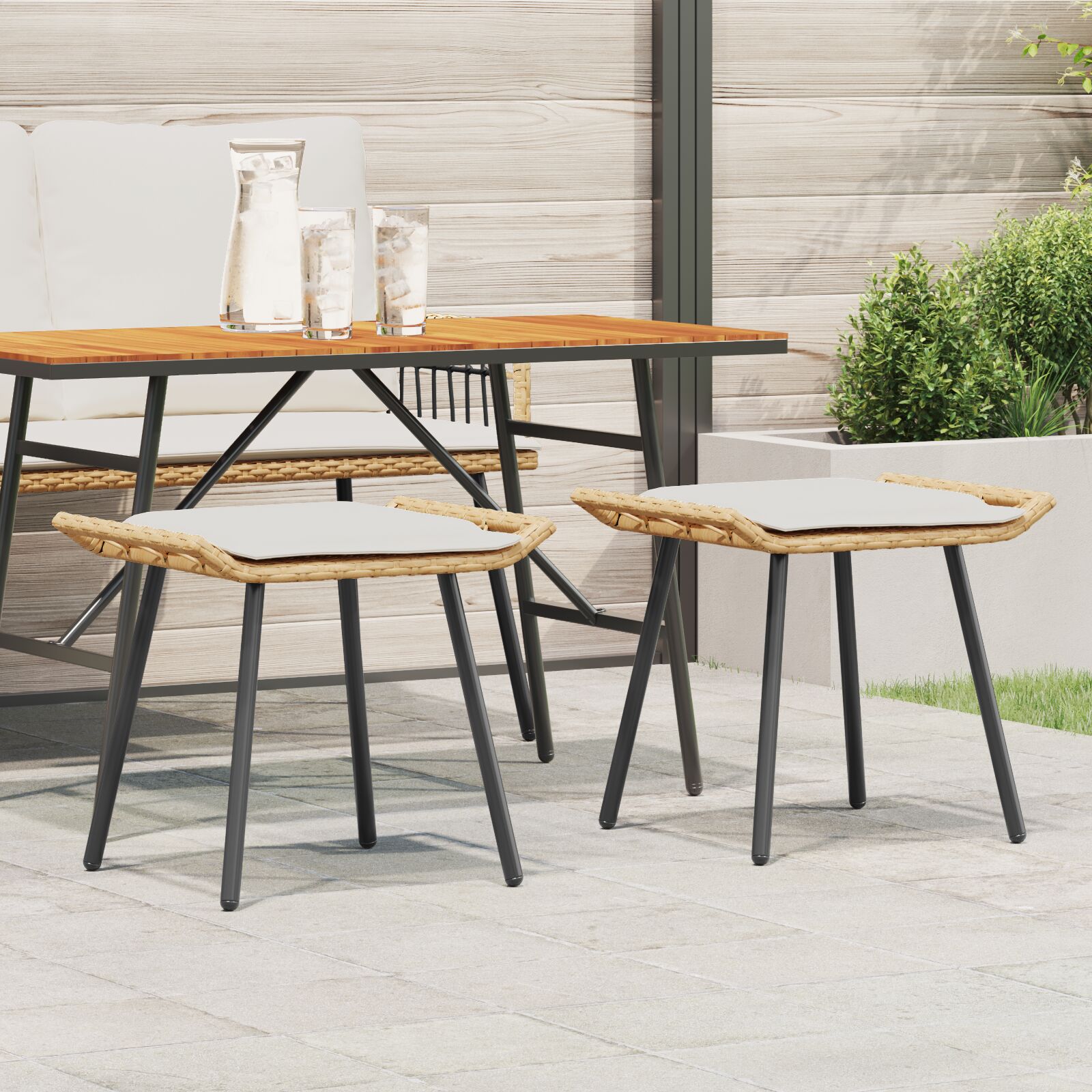 vidaXL Gartenhocker 2 Stück Natur 50x40x45 cm Poly Rattan vidaXL Gartenhocker 2 Stück Natur 50x40x45 cm Poly Rattan