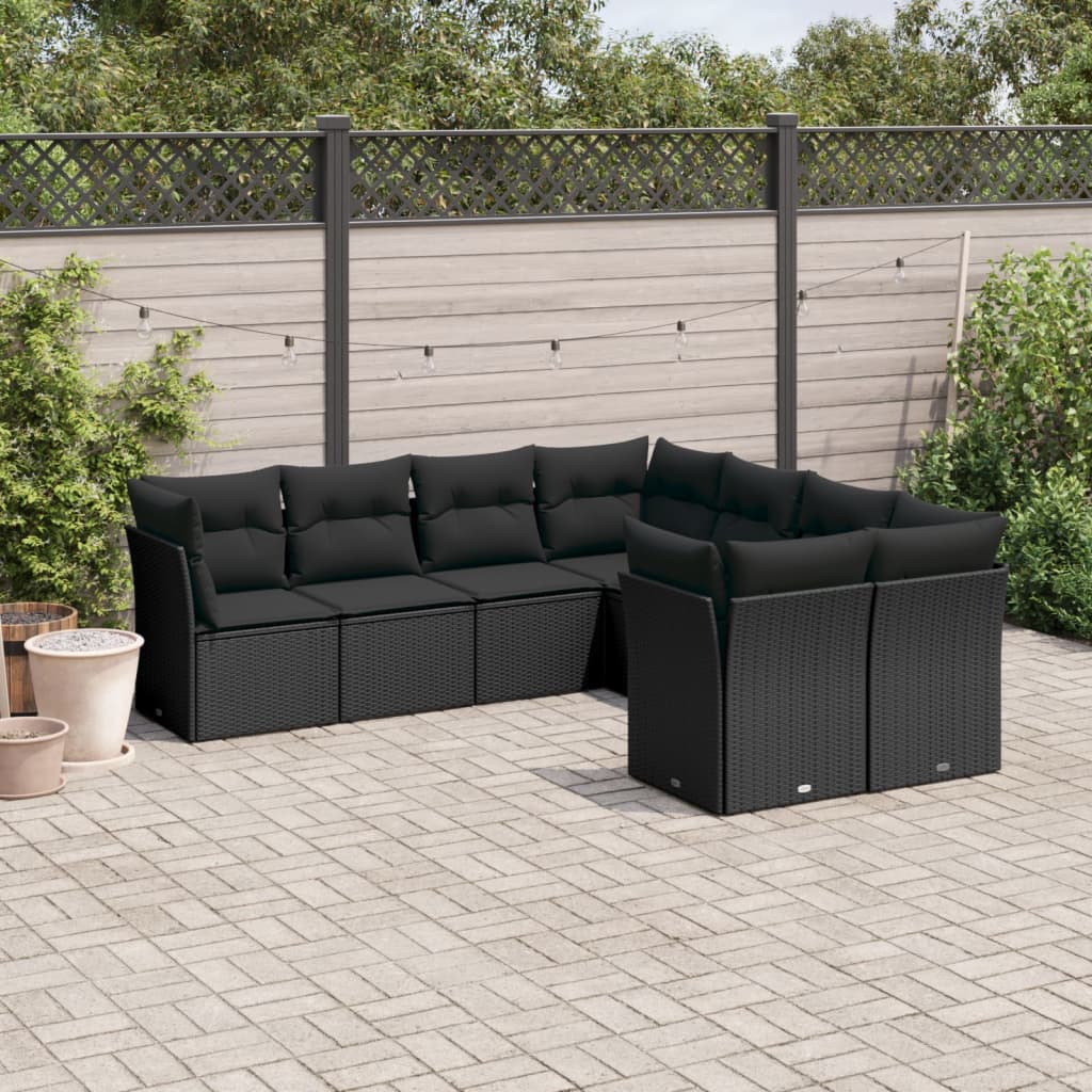 8-tlg. Garten-Sofagarnitur mit Kissen Schwarz Poly Rattan 8-tlg. Garten-Sofagarnitur mit Kissen Schwarz Poly Rattan