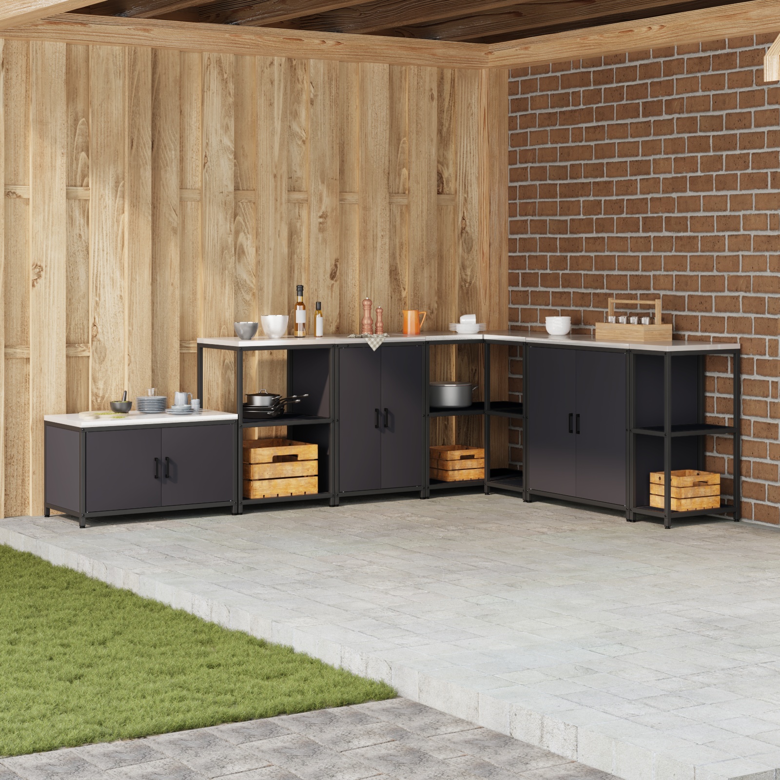 Küchenlagerregal mit Regal mit Speicher mit Tür Schwarz 60 x 50 x 92 cm Stahl Küchenlagerregal mit Regal mit Speicher mit Tür Schwarz 60 x 50 x 92 cm Stahl