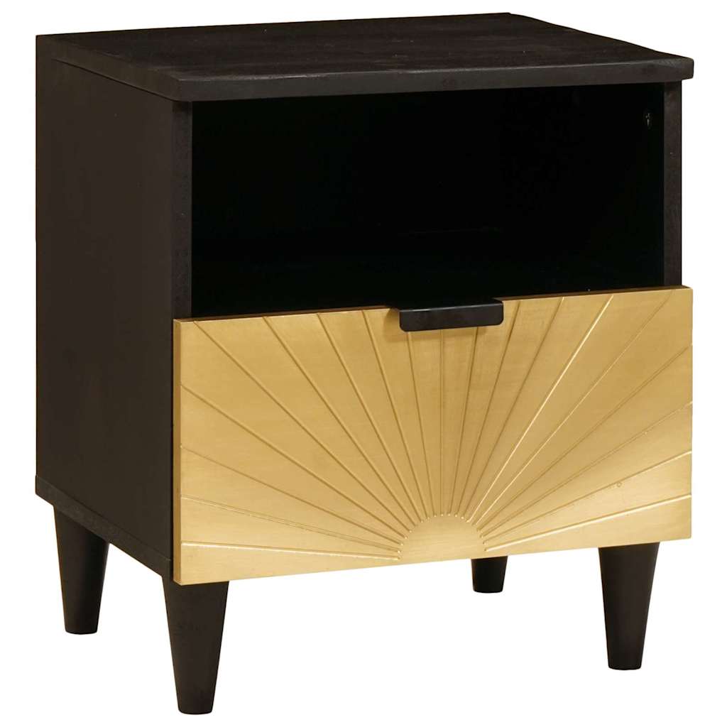 Nachttisch Schwarz und Gold 40 x 33 x 46 cm massives Mangoholz