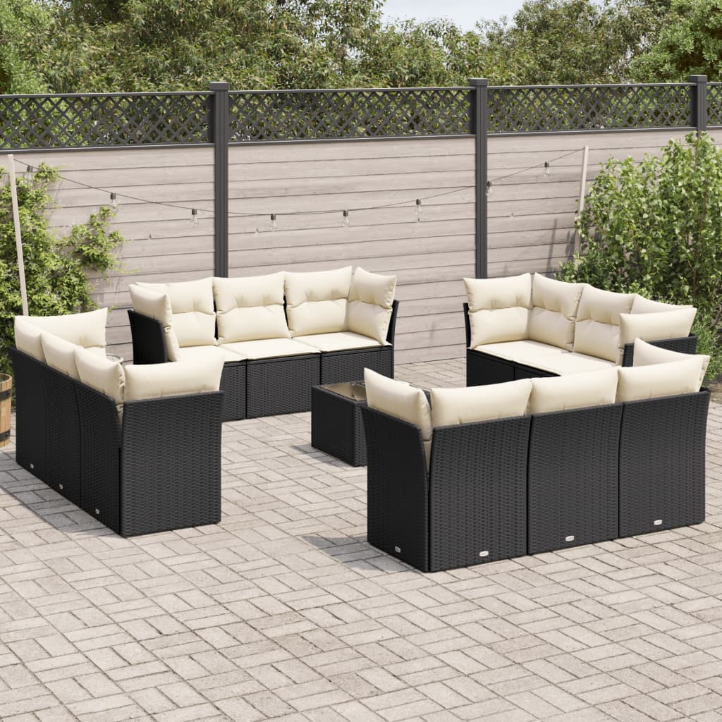 13-tlg. Garten-Sofagarnitur mit Kissen Schwarz Poly Rattan 13-tlg. Garten-Sofagarnitur mit Kissen Schwarz Poly Rattan