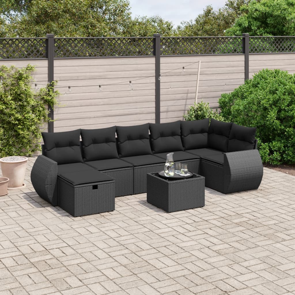 8-tlg. Garten-Sofagarnitur mit Kissen Schwarz Poly Rattan 8-tlg. Garten-Sofagarnitur mit Kissen Schwarz Poly Rattan