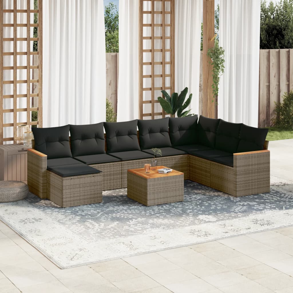 9-tlg. Garten-Sofagarnitur mit Kissen Grau Poly Rattan 9-tlg. Garten-Sofagarnitur mit Kissen Grau Poly Rattan