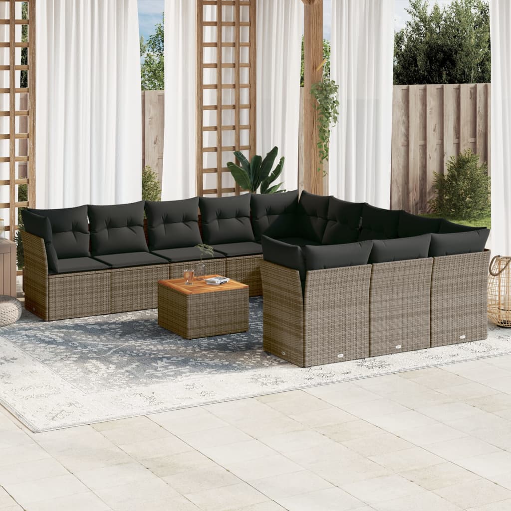 12-tlg. Garten-Sofagarnitur mit Kissen Grau Poly Rattan 12-tlg. Garten-Sofagarnitur mit Kissen Grau Poly Rattan