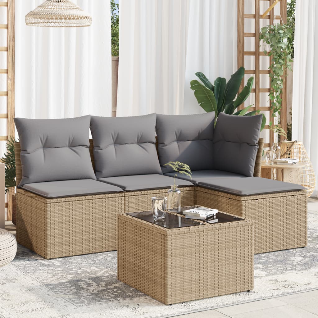 5-tlg. Garten-Sofagarnitur mit Kissen Beige Poly Rattan 5-tlg. Garten-Sofagarnitur mit Kissen Beige Poly Rattan