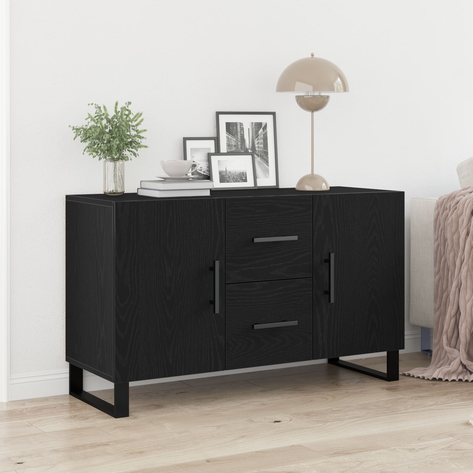 vidaXL Sideboard Schwarz Eiche 100x36x60 cm Holzwerkstoff