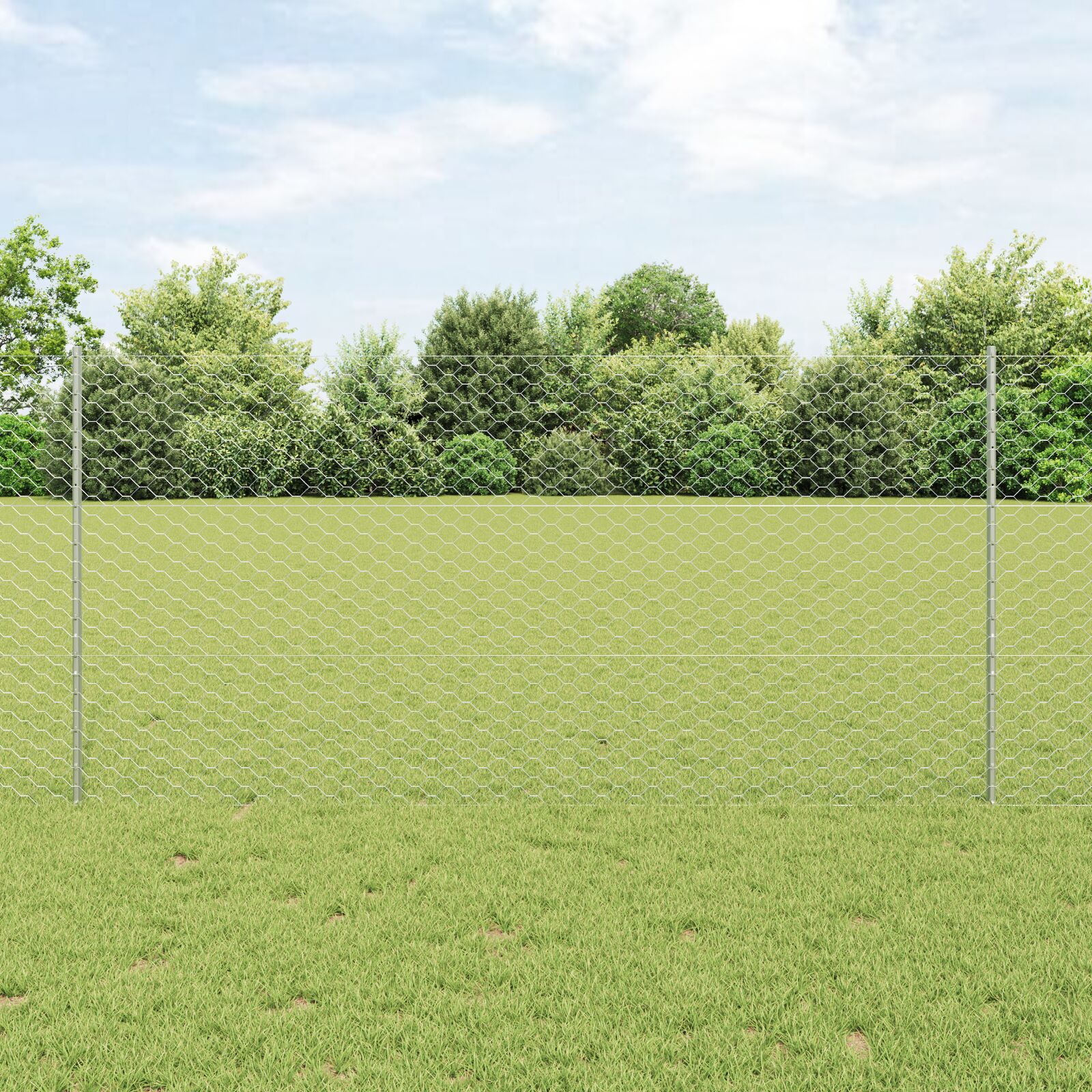 Zaunpfosten 22 Stk U-Kanal 120 cm feuerverzinkter Stahl, Sechseckzaun 1,2x50 m feuerverzinkter Stahl