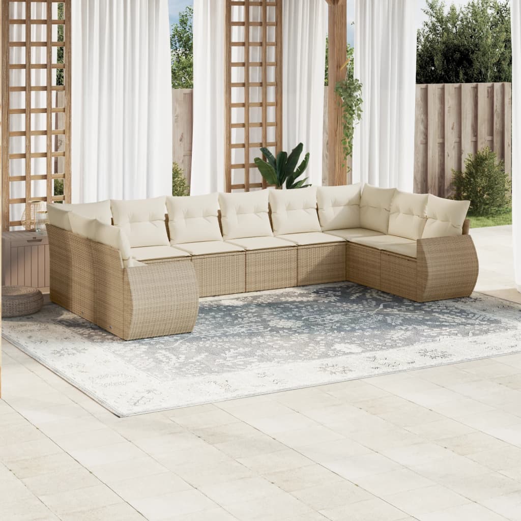 10-tlg. Garten-Sofagarnitur mit Kissen Beige Poly Rattan 10-tlg. Garten-Sofagarnitur mit Kissen Beige Poly Rattan