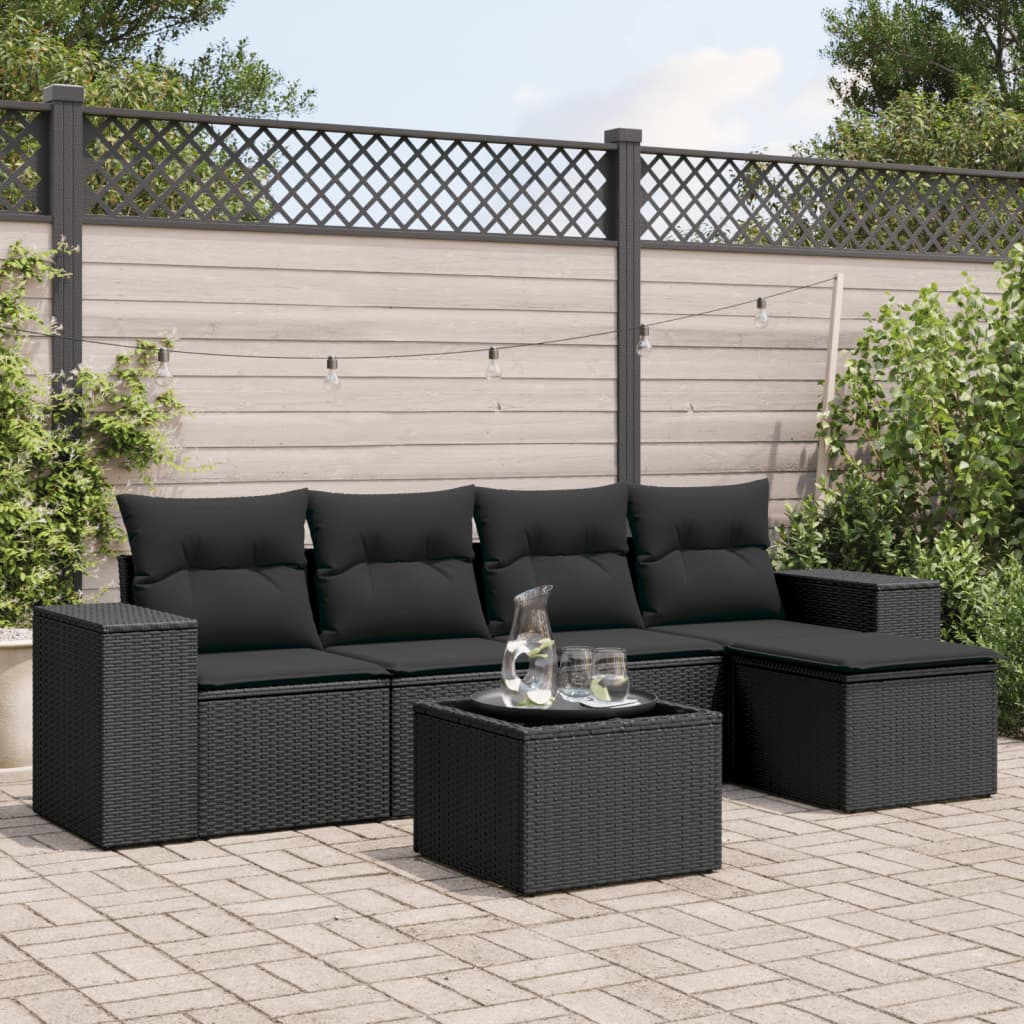 6-tlg. Garten-Sofagarnitur mit Kissen Schwarz Poly Rattan 6-tlg. Garten-Sofagarnitur mit Kissen Schwarz Poly Rattan